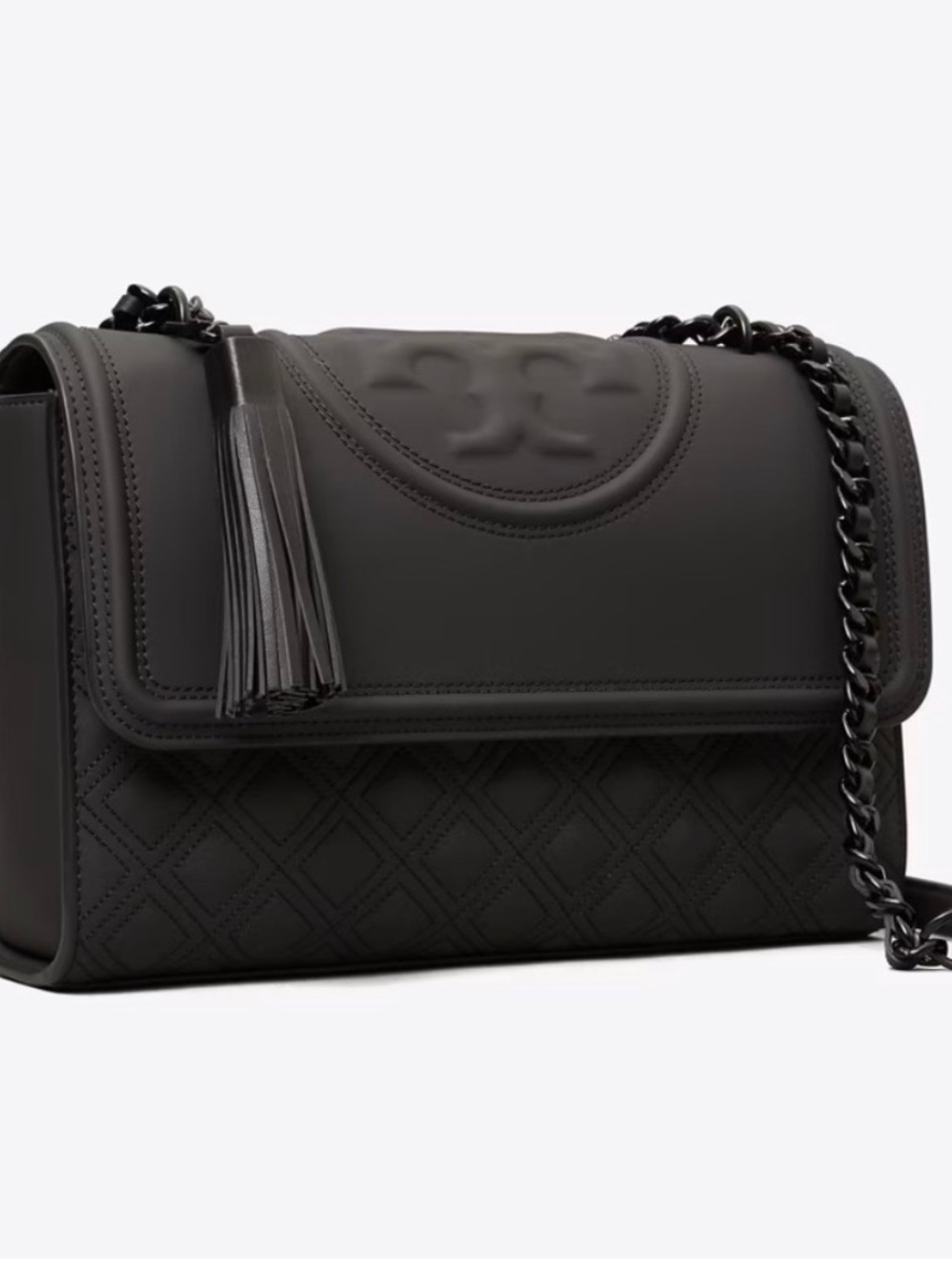 Tory Burch Black Quilted Leather Shoulder Bag with Tassel